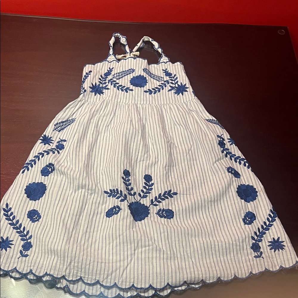 Zara Kids White Dress with Blue Embroidery